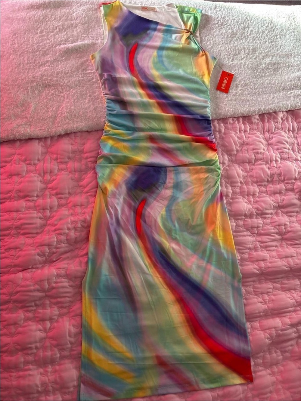 Sleeveless Multicolor Abstract Midi Dress